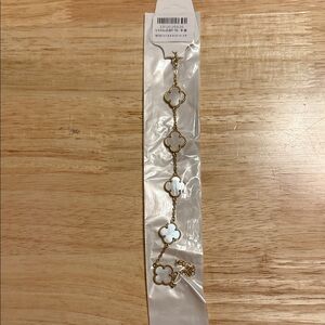 Elegant Stainless Steel and White Clover Bracelet